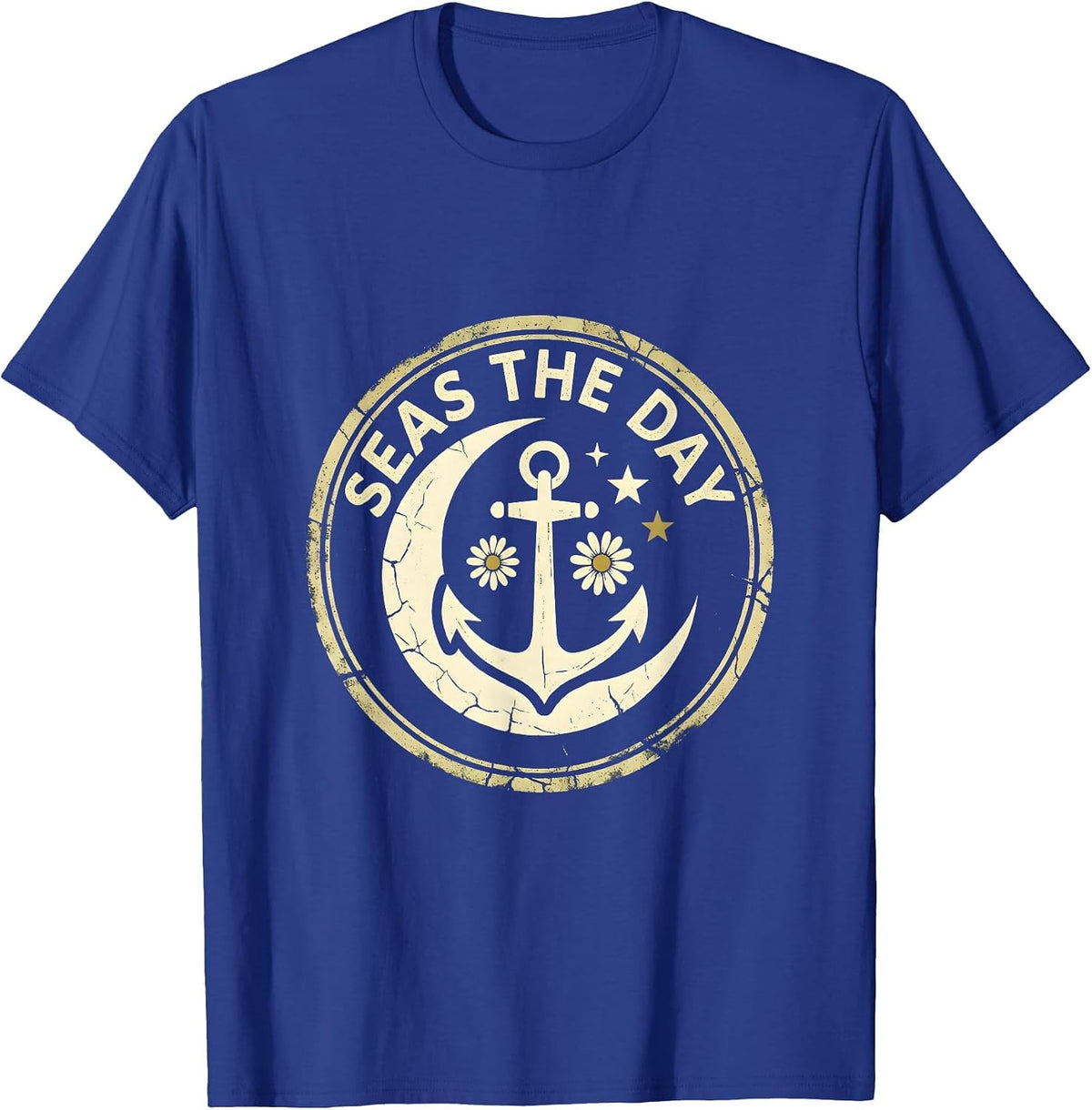 Seas the Day Nautical Sailor Design T-Shirt - Royal Blue