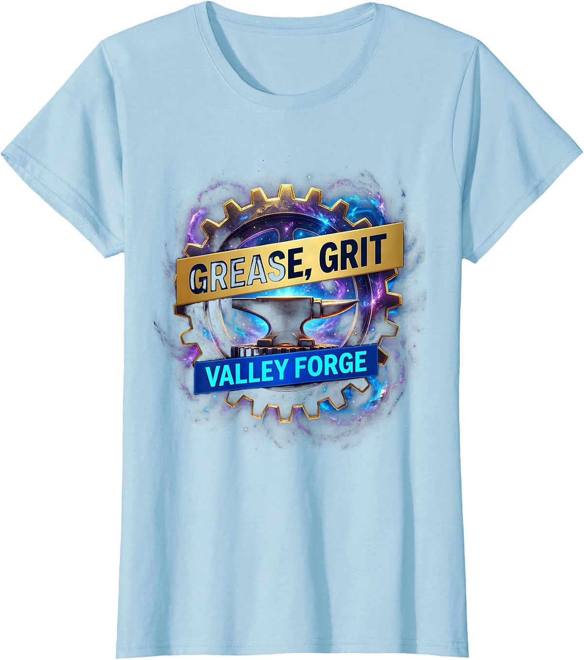 Women's Grease Grit Valley Forge Automotive Design T-Shirt - Baby Blue
