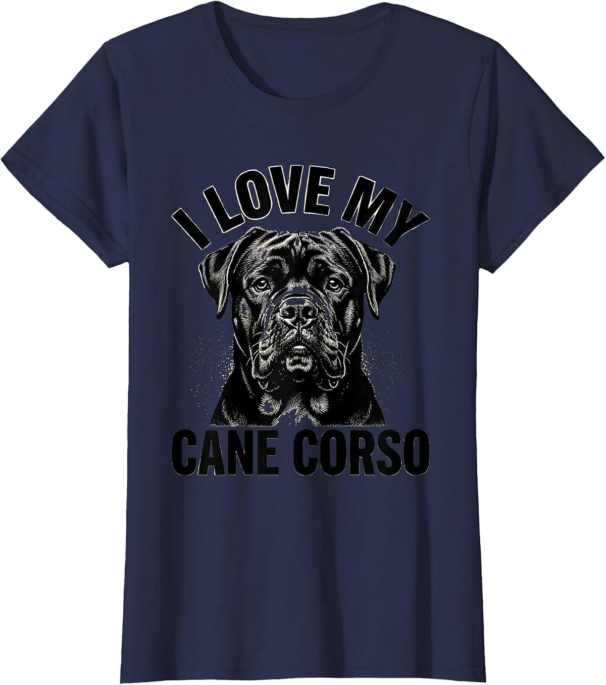 Women's I Love My Cane Corso Blackwork Dotwork Pet Lover Breed Pride T-Shirt - Navy Blue