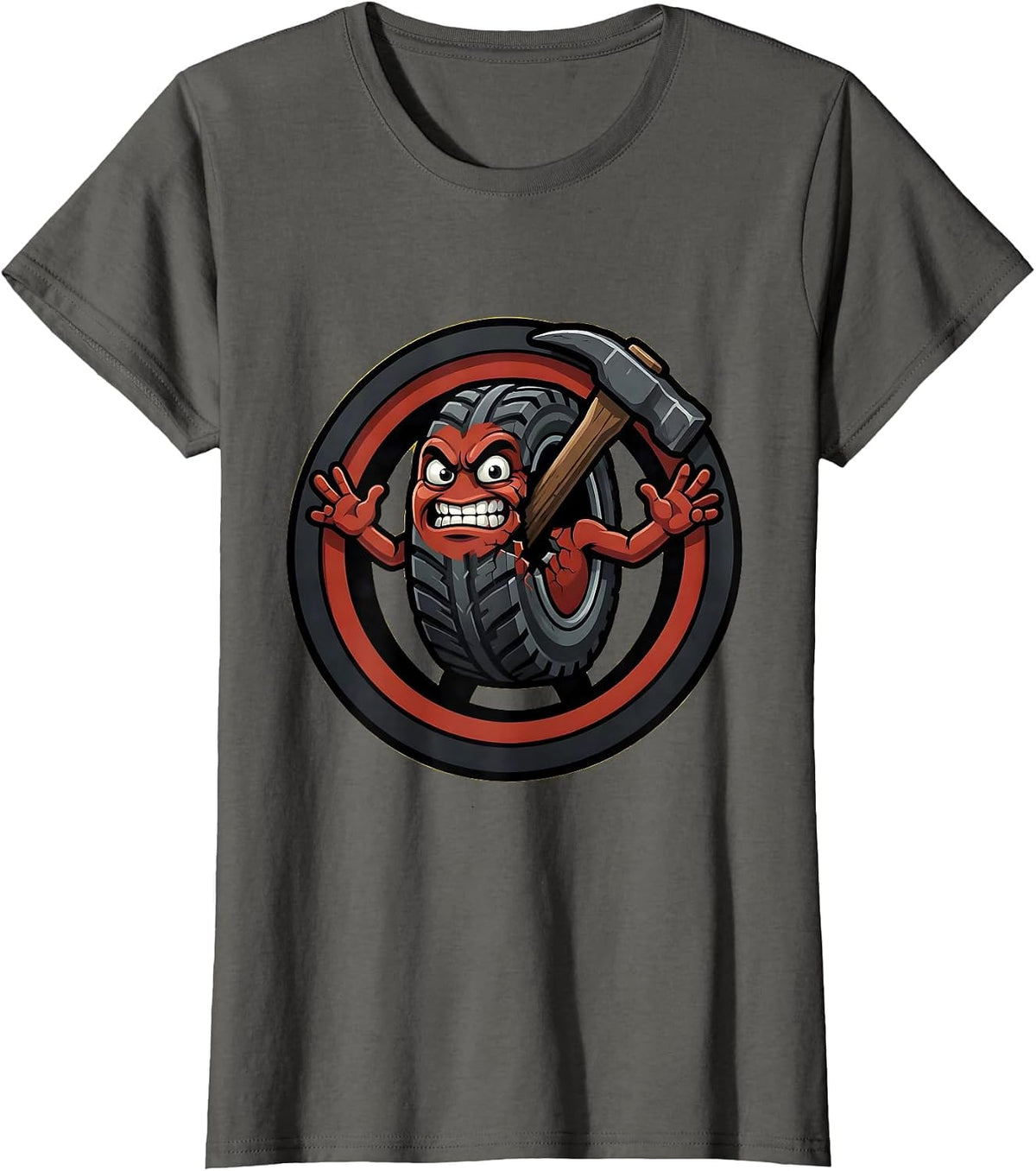 Women's Tire Iron Wedged in Split Tire Graphic T-Shirt - Asphalt Grey