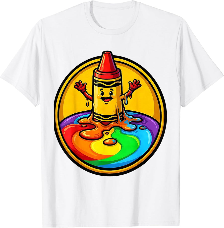 Men's Third Grade Teacher Melting Crayon Rainbow Art T-Shirt - White