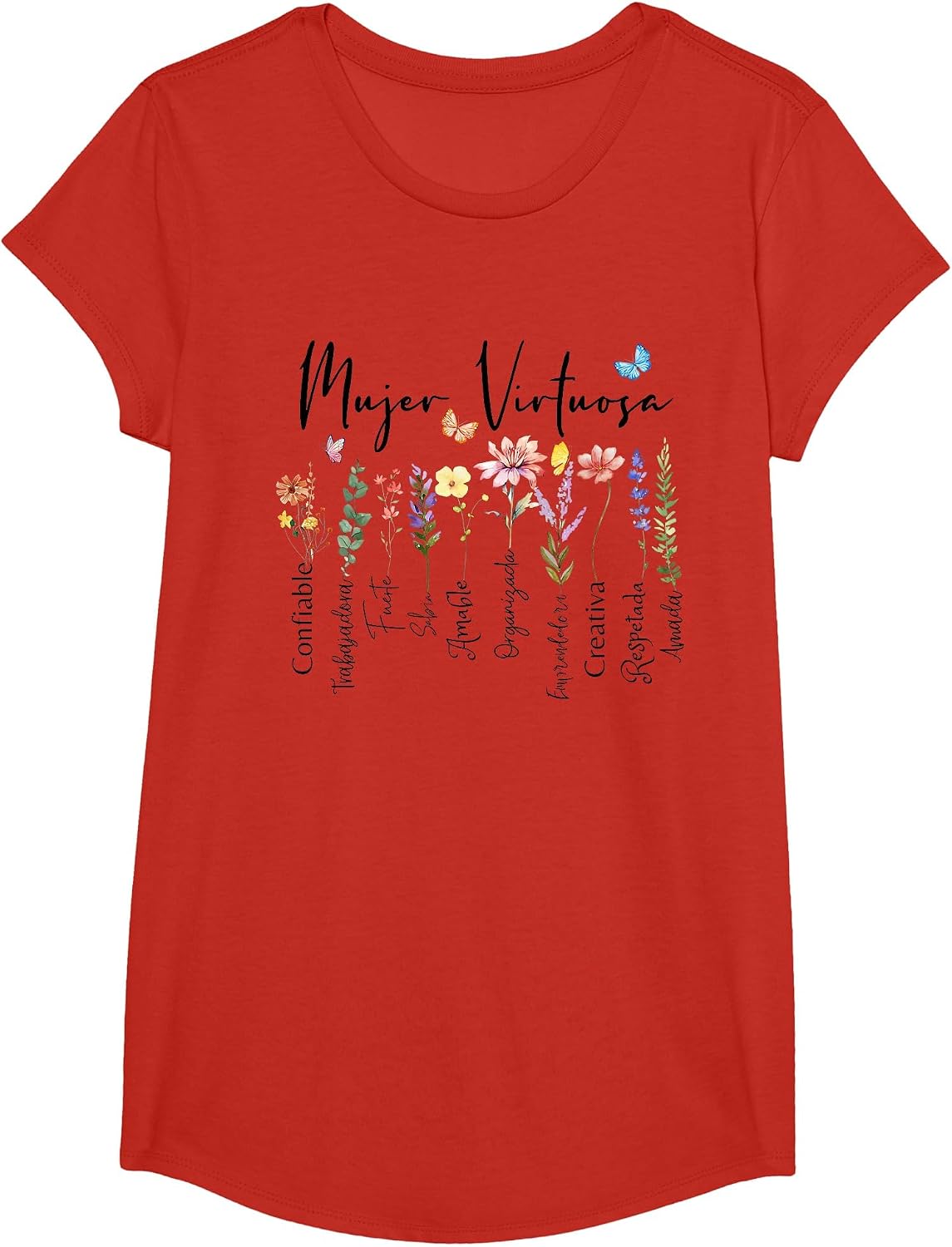 Virtuous Woman God Says You're Spanish Religious Phrases T-Shirt - Girls Red