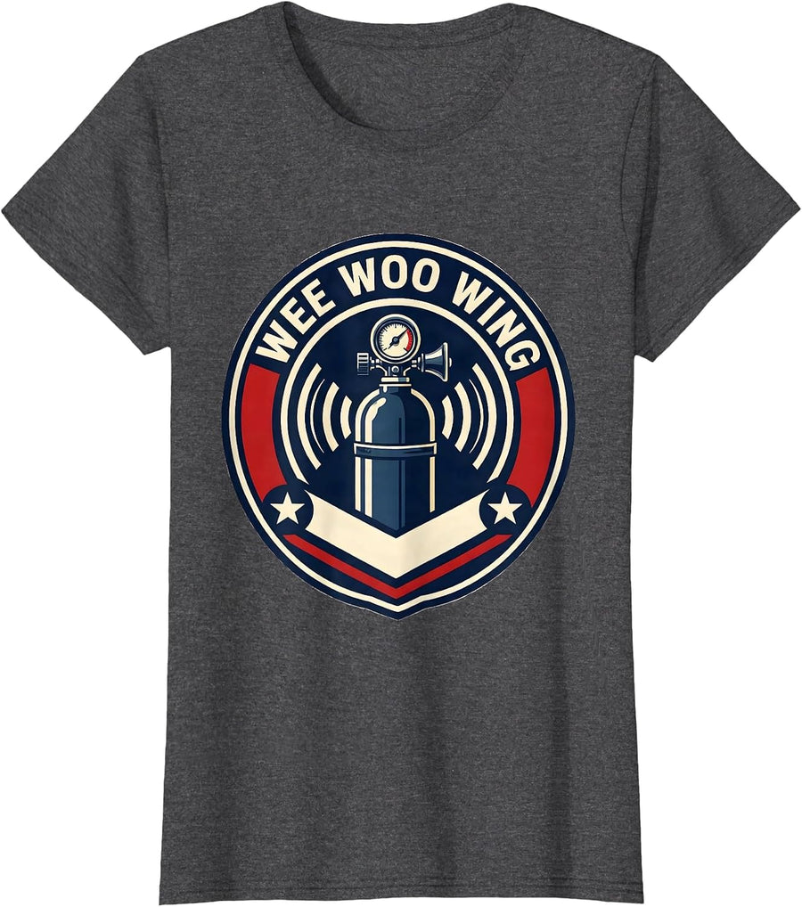 Women's Wee Woo Wing EMT Paramedic EMS Crew Gag Humor T-Shirt - Dark Heather Grey