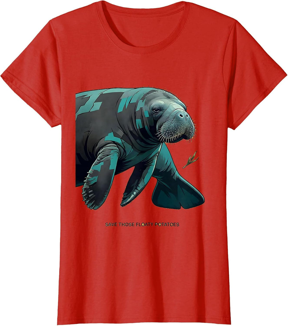Save Those Floaty Potatoes Funny Manatee Lover Sea Animal T-Shirt - Red