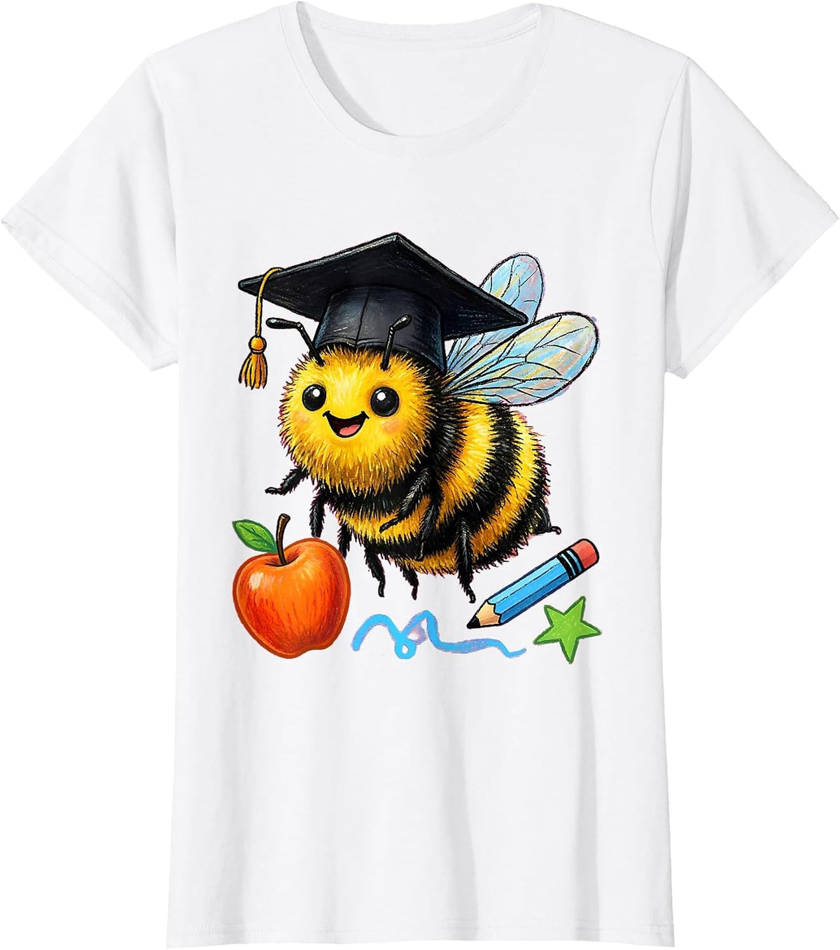 Women's Third Grade Teacher Spelling Bee Mortarboard Graphic T-Shirt - White