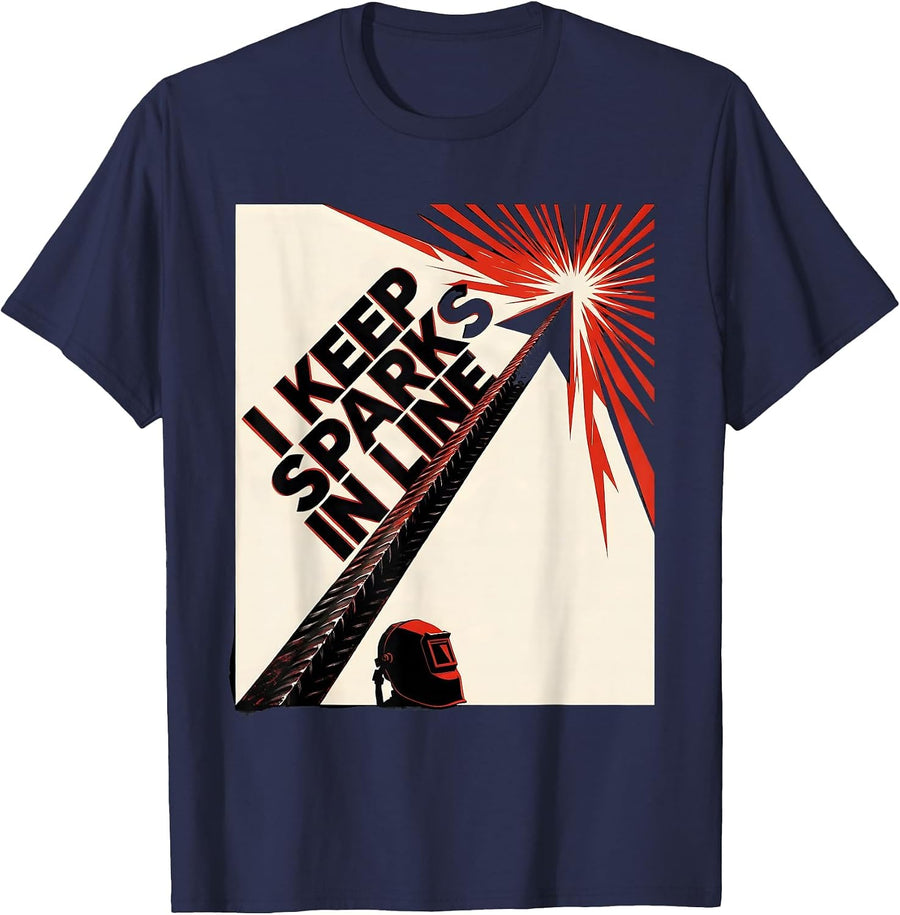 I Keep Sparks In Line Funny Welder Welding Blue Collar T-Shirt - Navy Blue