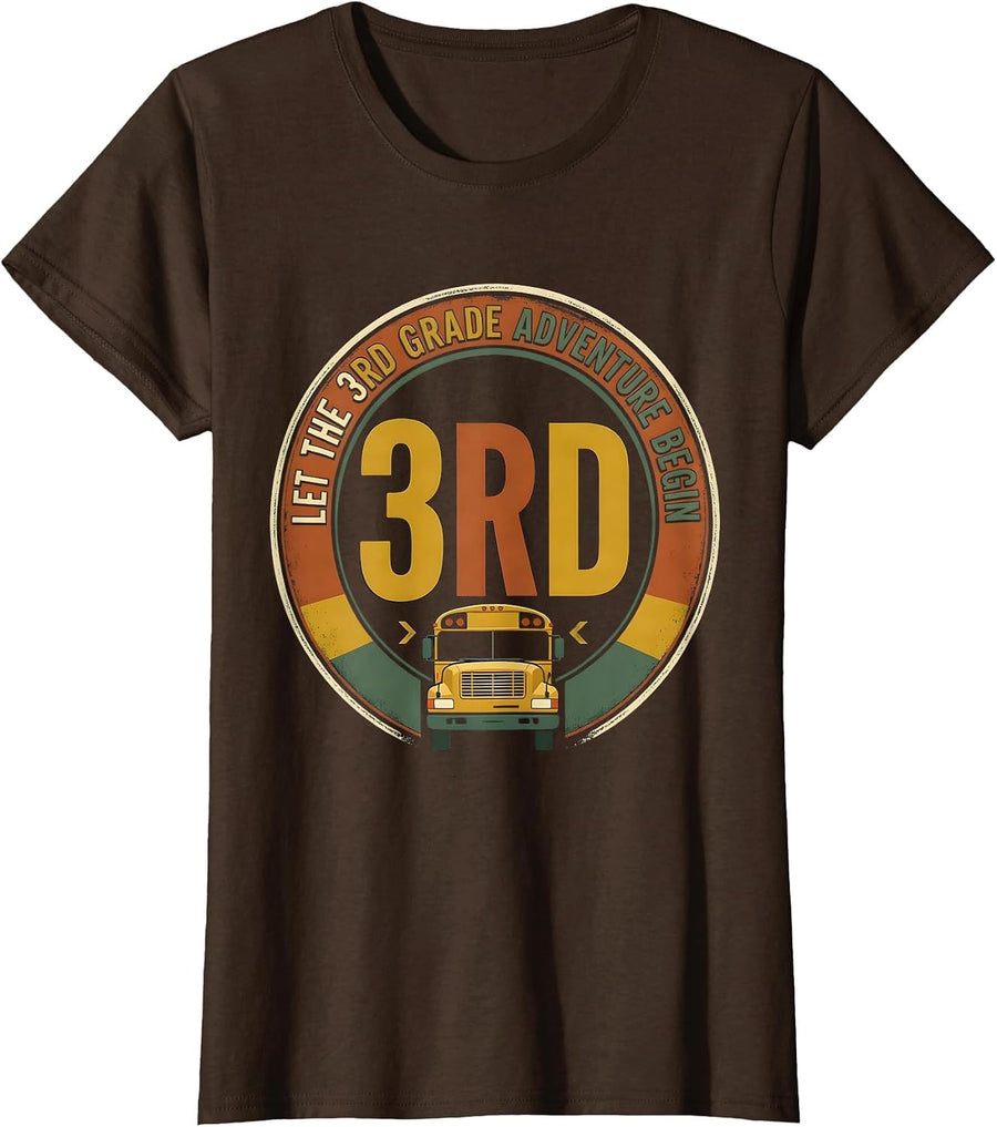 Women's Let The 3rd Grade Adventure Begin Vintage Teacher Team Back T-Shirt - Brown