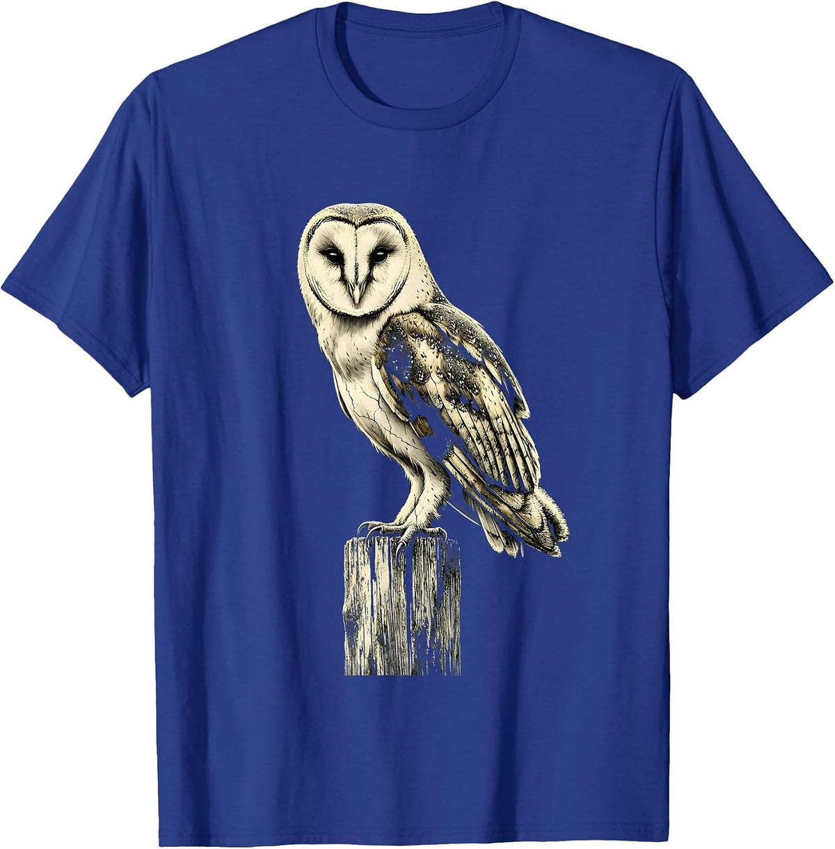 Men's Barn Owl on Fence Post Country Wildlife Design T-Shirt - Royal Blue