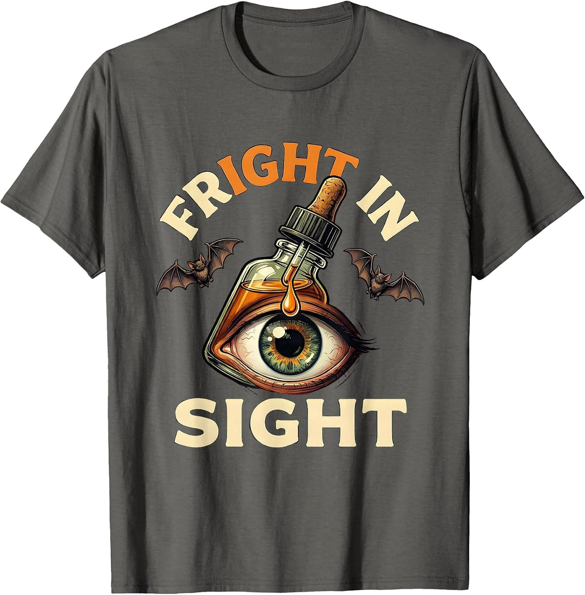 Fright in Sight Halloween Optometrist Eye Doctor Humor T-Shirt - Asphalt Grey