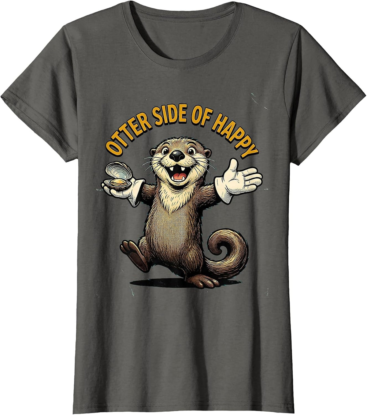 Women's Otter Side of Happy Cute Otter Design T-Shirt - Asphalt Grey