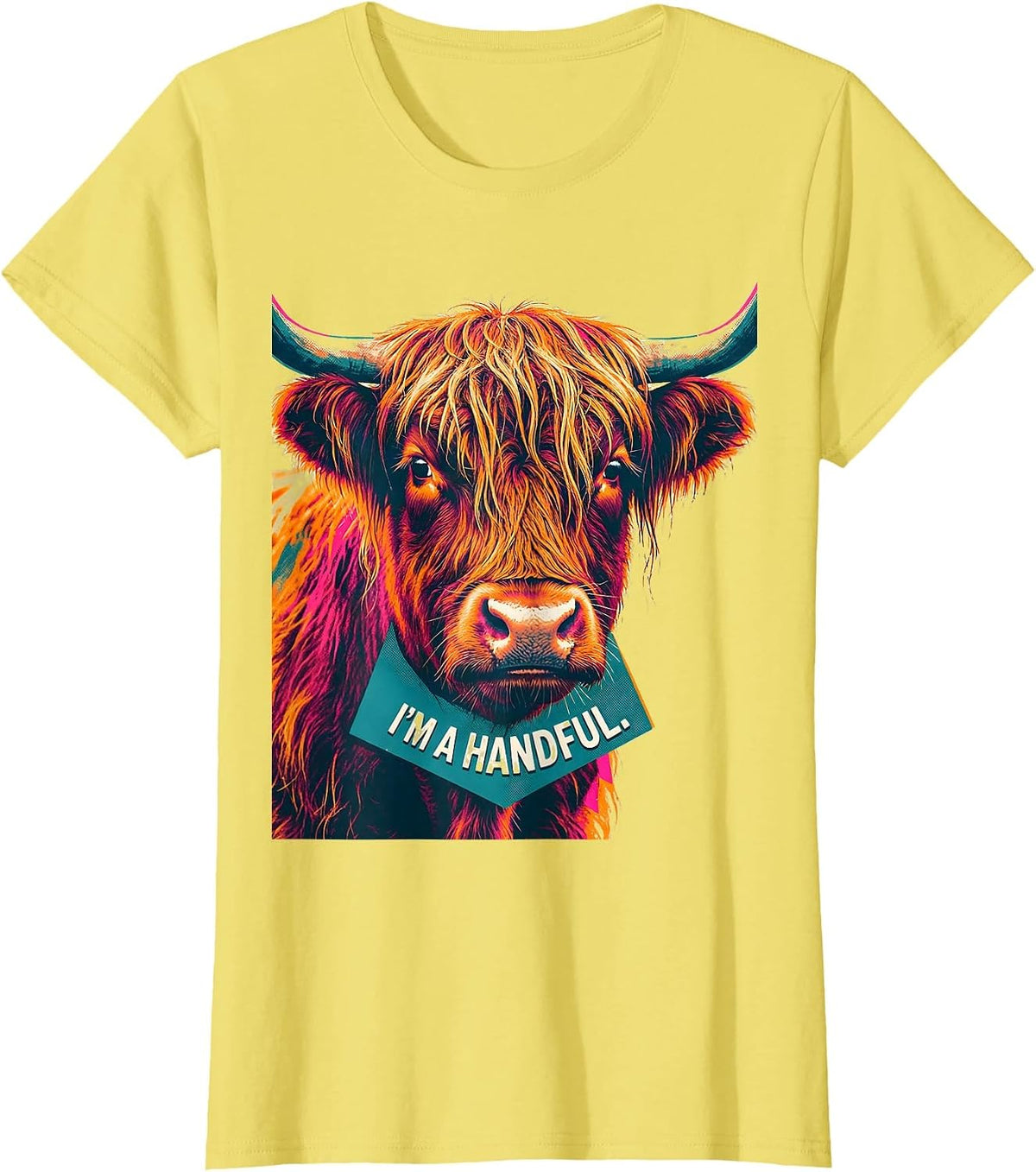 I'm A Handful Highland Cow Funny Cute Coffee Lover Graphic T-Shirt - Lemon Yellow