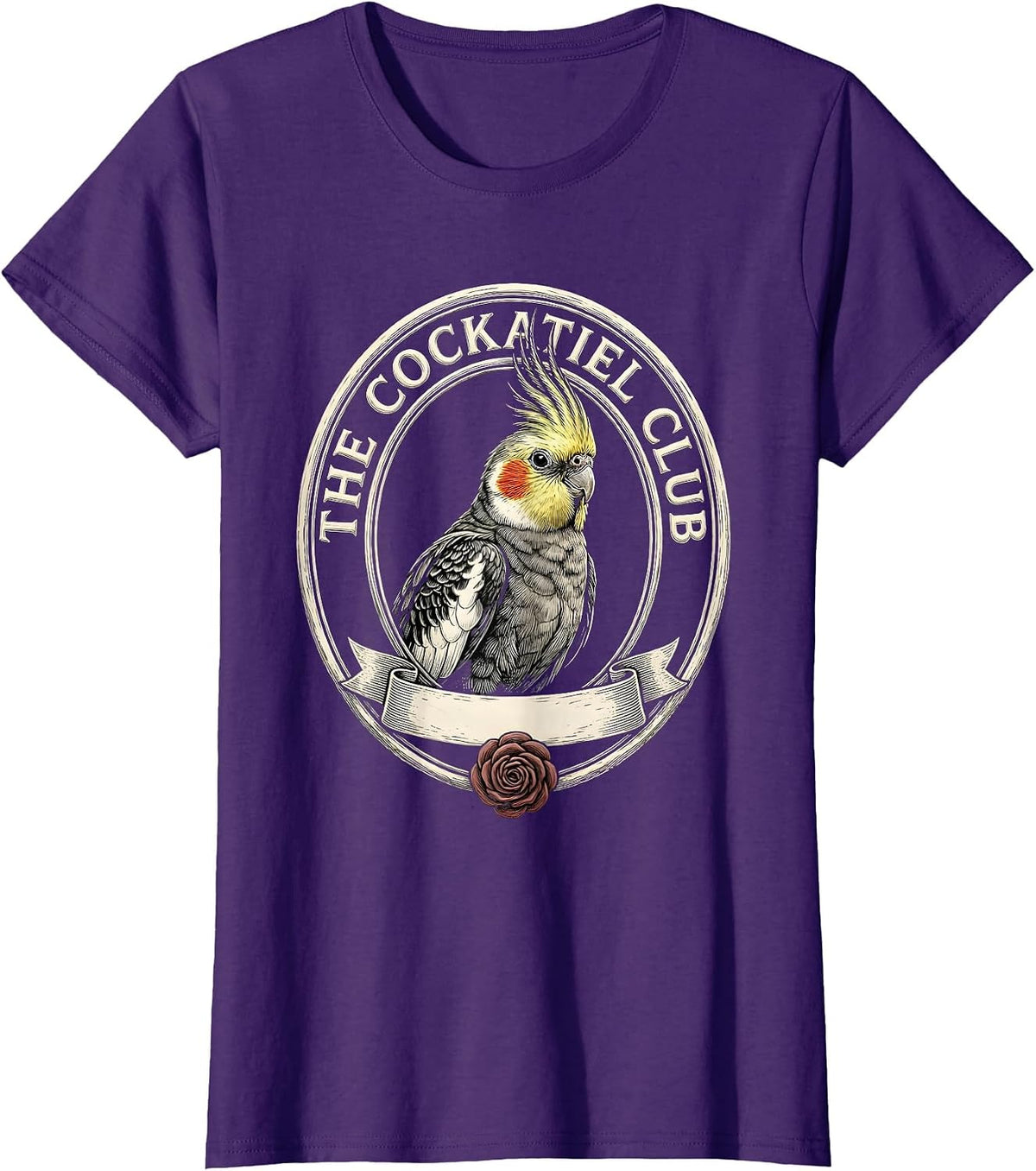 Women's The Cockatiel Club Funny Crude Novelty Club Badge Humor T-Shirt - Purple