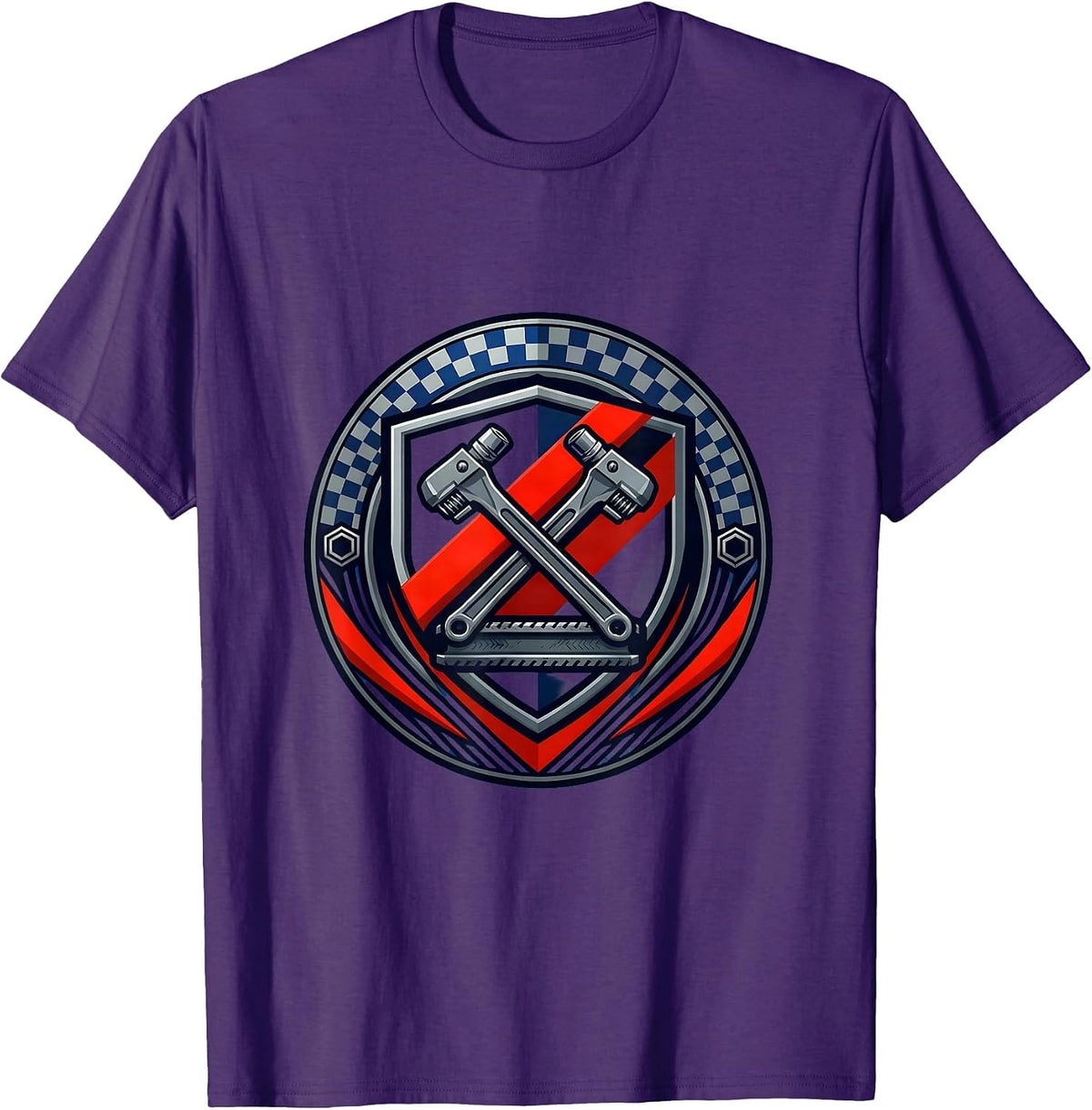 Pit Crew Crossed Air Wrenches and Tire Iron T-Shirt - Purple