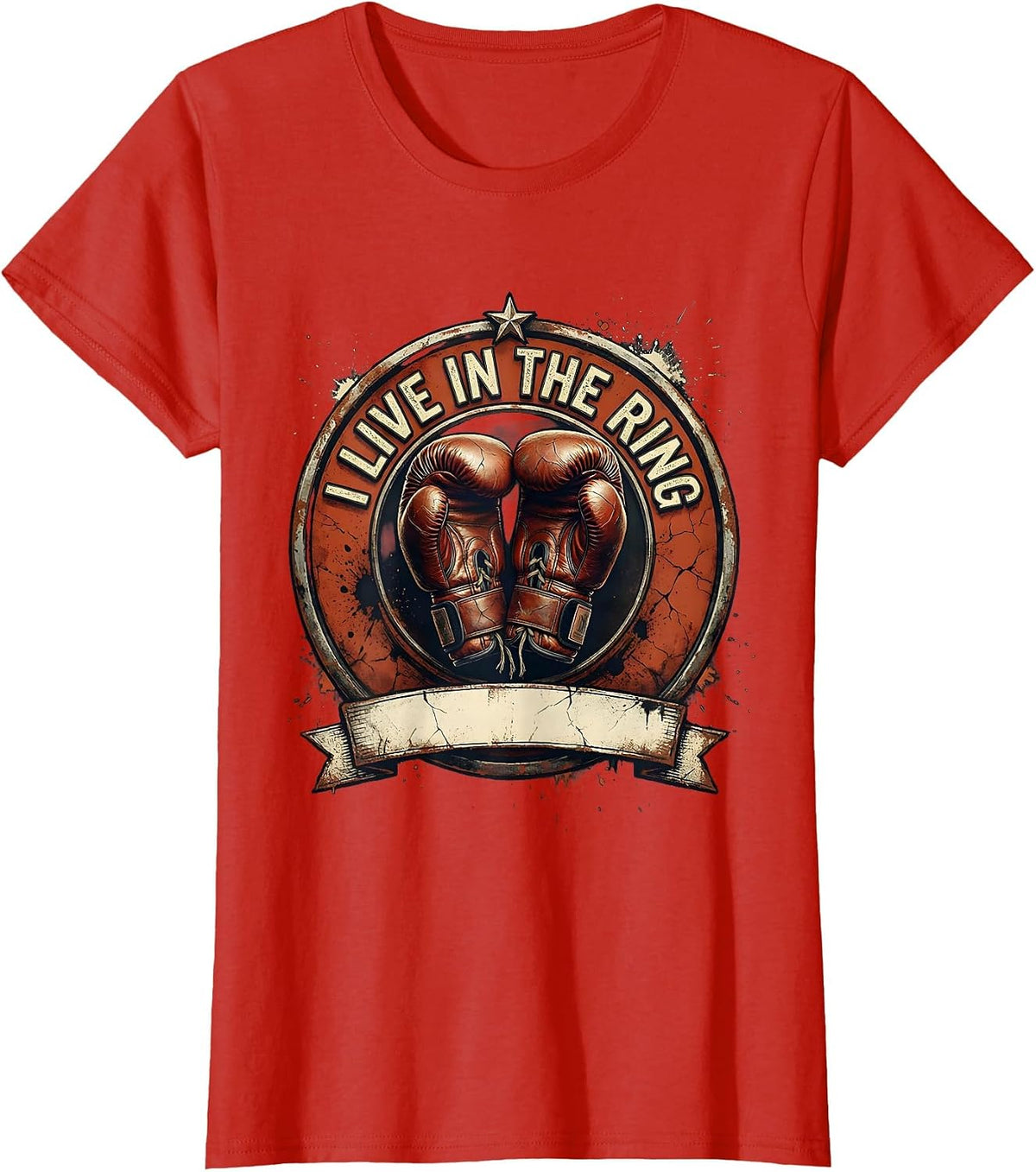 I Live In The Ring Boxing Graphic Design T-Shirt - Red
