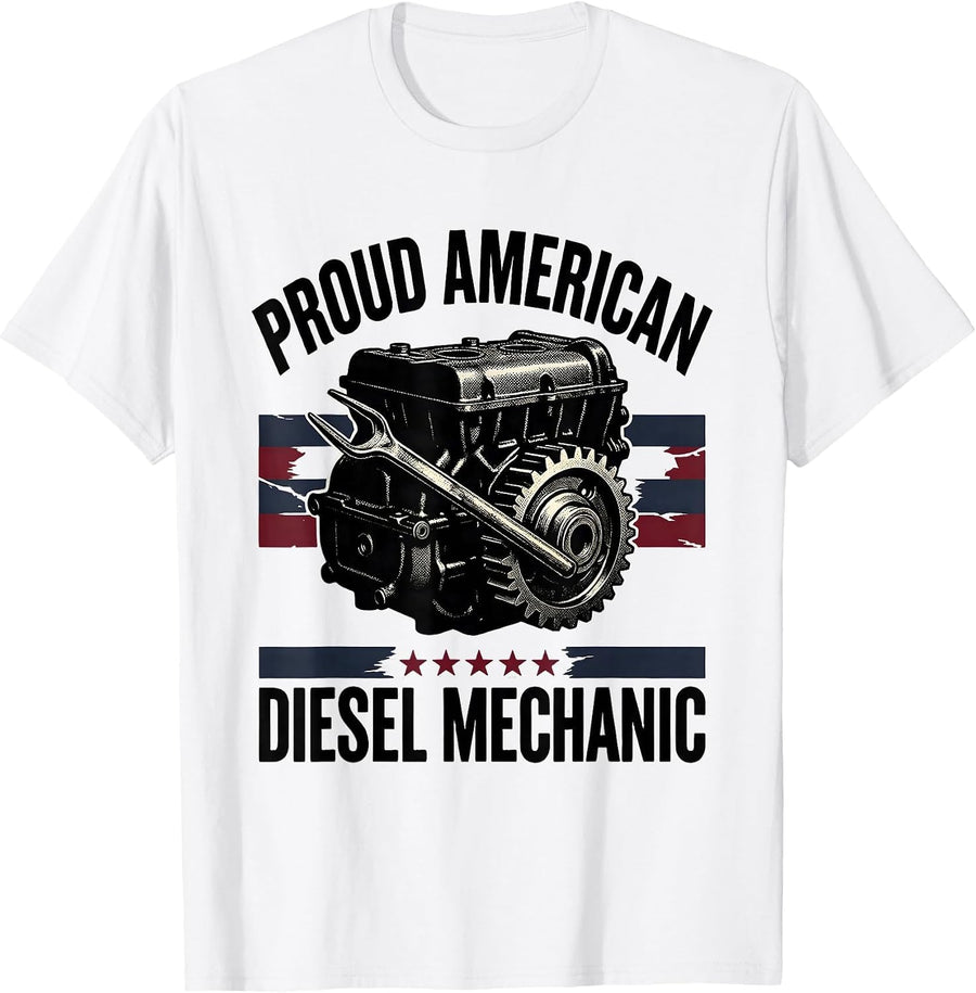 Men's Proud American Diesel Mechanic Patriotic Trade Worker Gift T-Shirt - White
