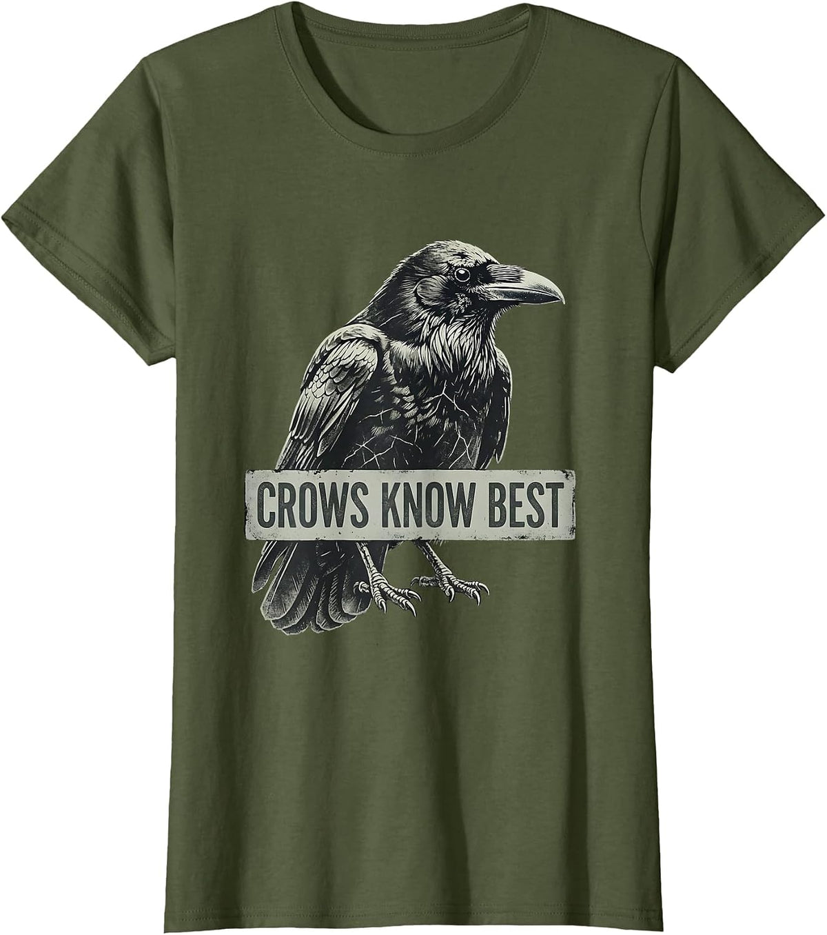 Women's Crows Know Best Bold Crow Graphic Design T-Shirt - Olive Green