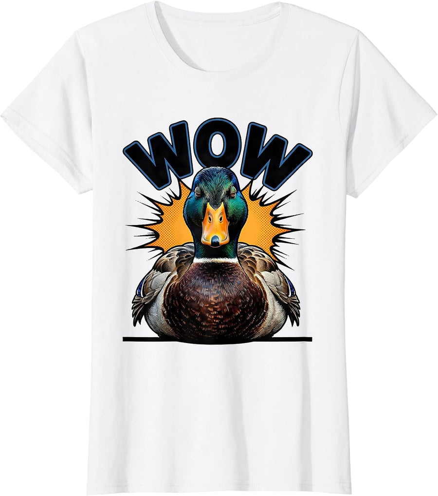Women's Wow Comic Book Duck Face Novelty Humor Casual Wear T-Shirt - White
