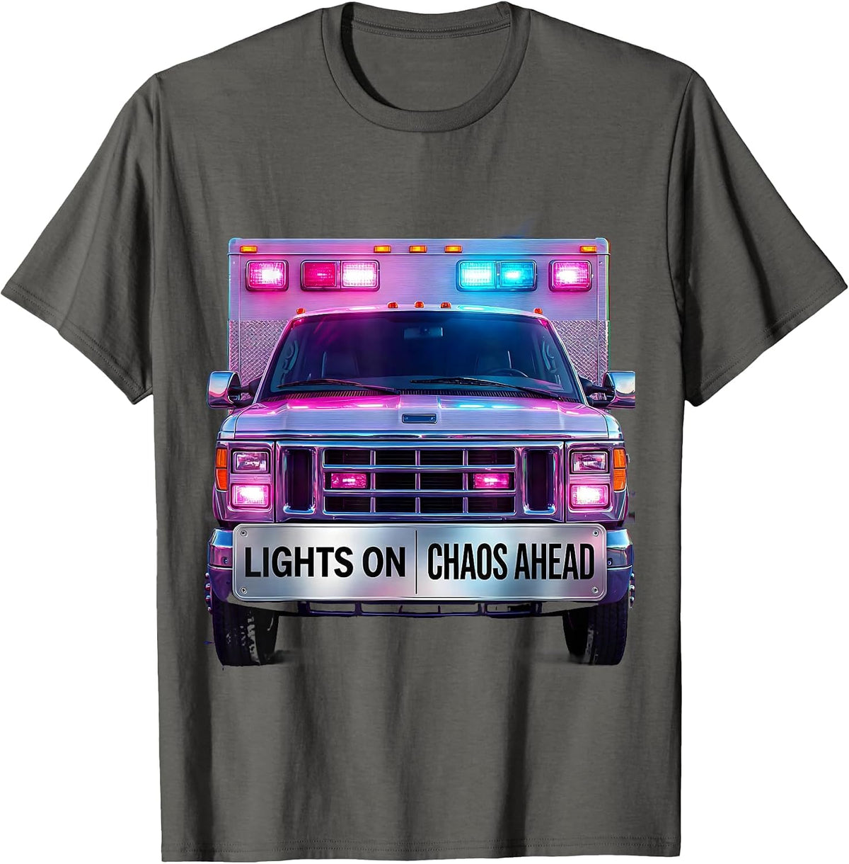 Lights On Chaos Ahead EMT Graphic Design T-Shirt - Asphalt Grey