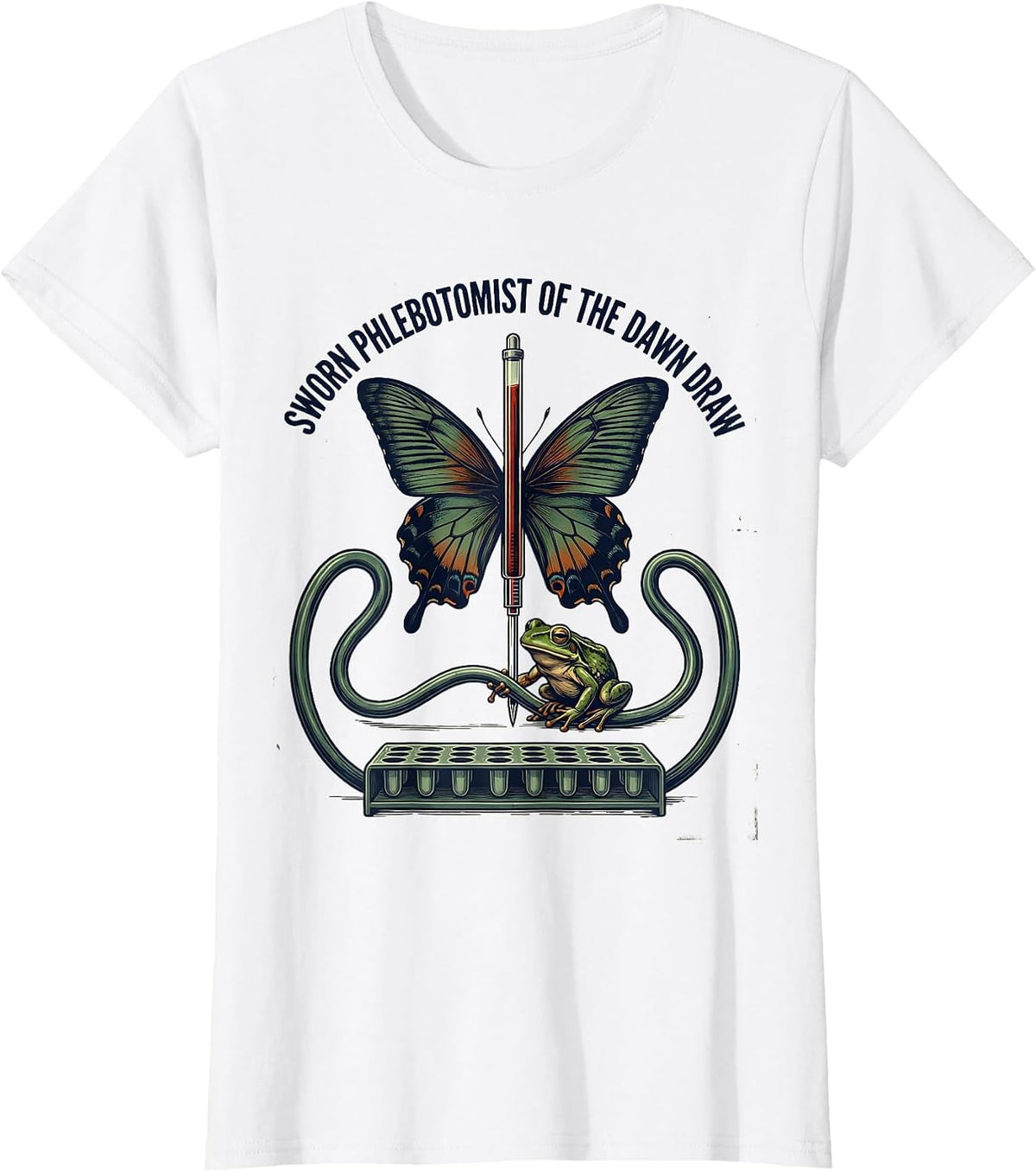 Sworn Phlebotomist Of The Dawn Draw Vintage Frog Nurse Humor T-Shirt - White