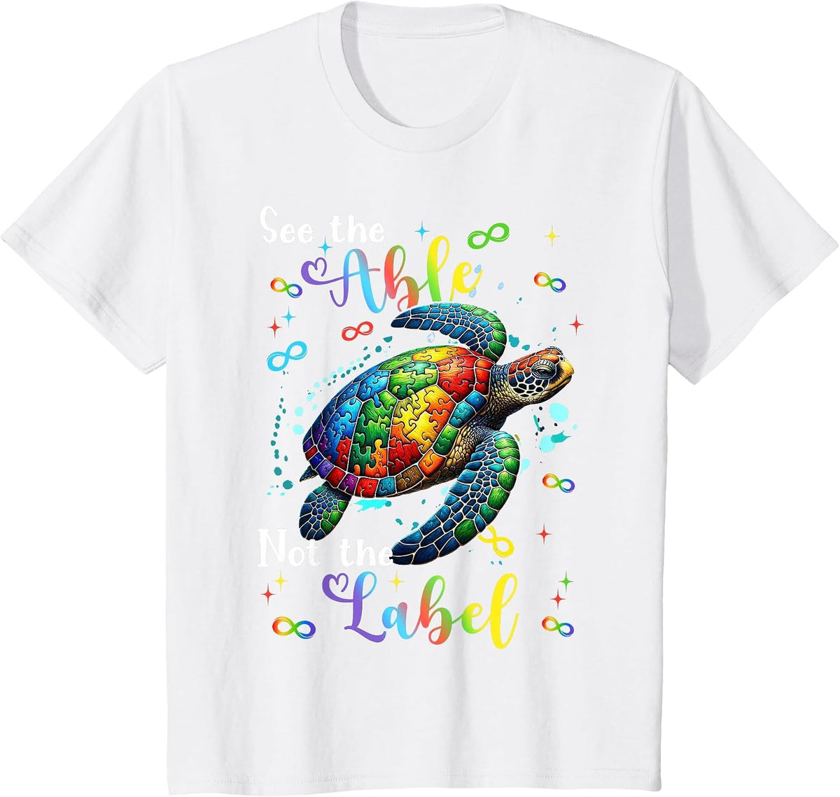 See The Able Not The Label Sea Turtle Autism Awareness Kids T-Shirt - White