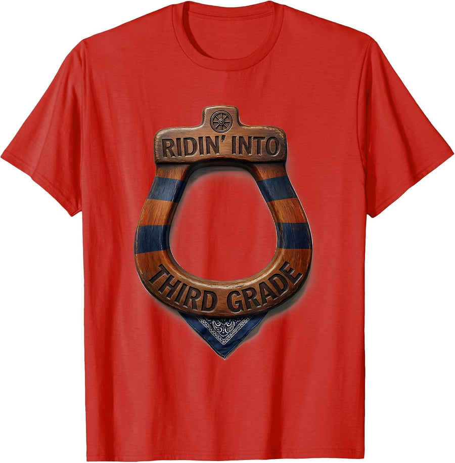 Men's Ridin Into Third Grade Western 3rd Grade Teacher Back To T-Shirt - Red