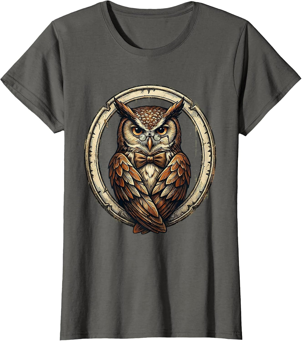 Women's Dapper Owl with Spectacles and Bow Tie T-Shirt - Asphalt Grey