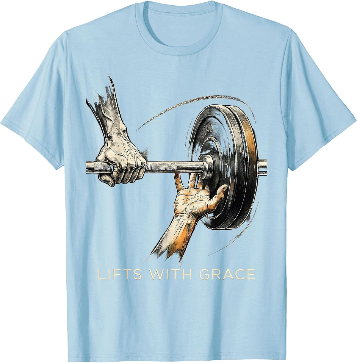 Men's Lifts With Grace Christian Gym Faith Motivation Weightlifter T-Shirt - Baby Blue