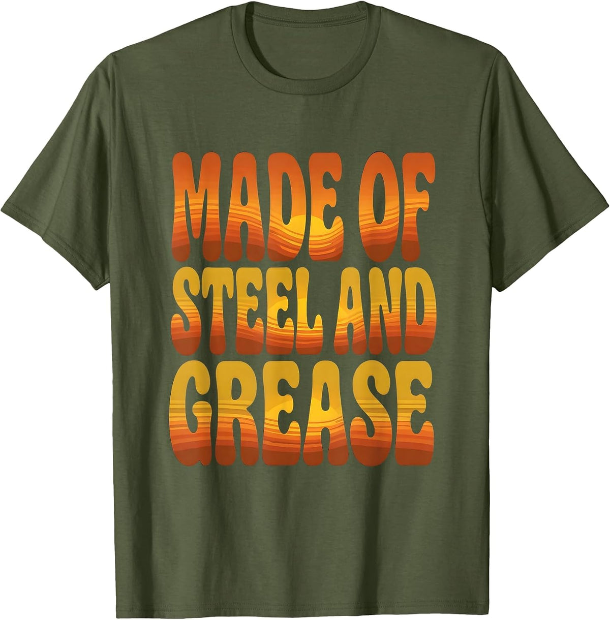 Made of Steel and Grease Mechanic Men Design T-Shirt - Olive Green