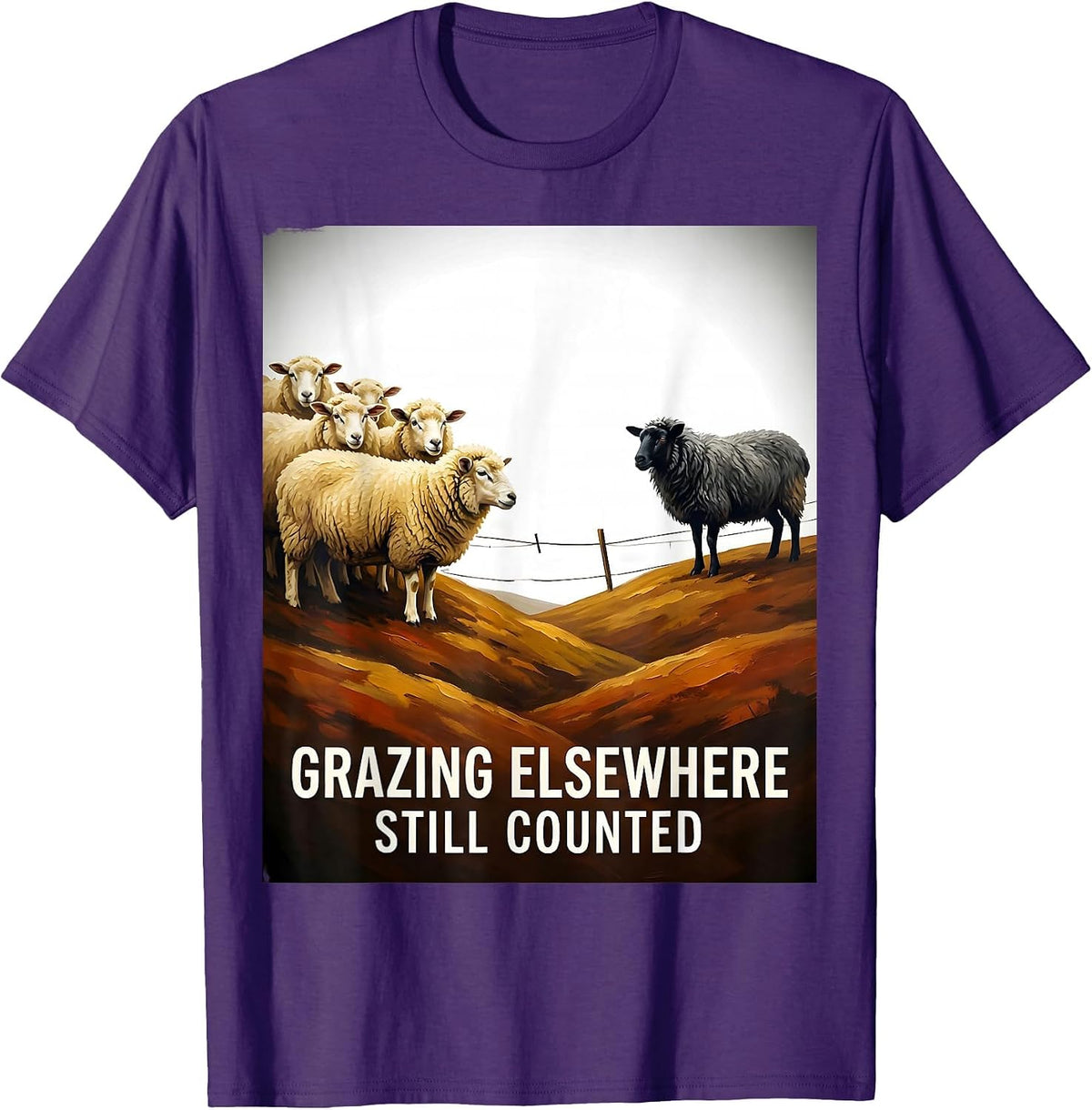 Grazing Elsewhere, Still Counted Funny Black Sheep Outsider T-Shirt - Purple