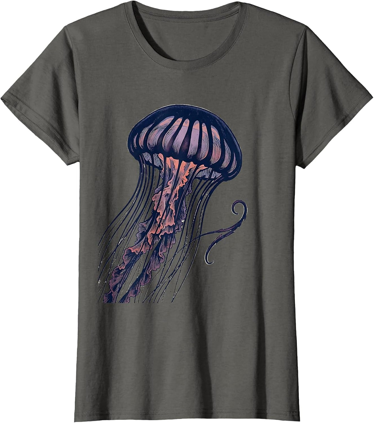 Women's Jellyfish Screenprint Poster Ocean Creature Lover T-Shirt - Asphalt Grey