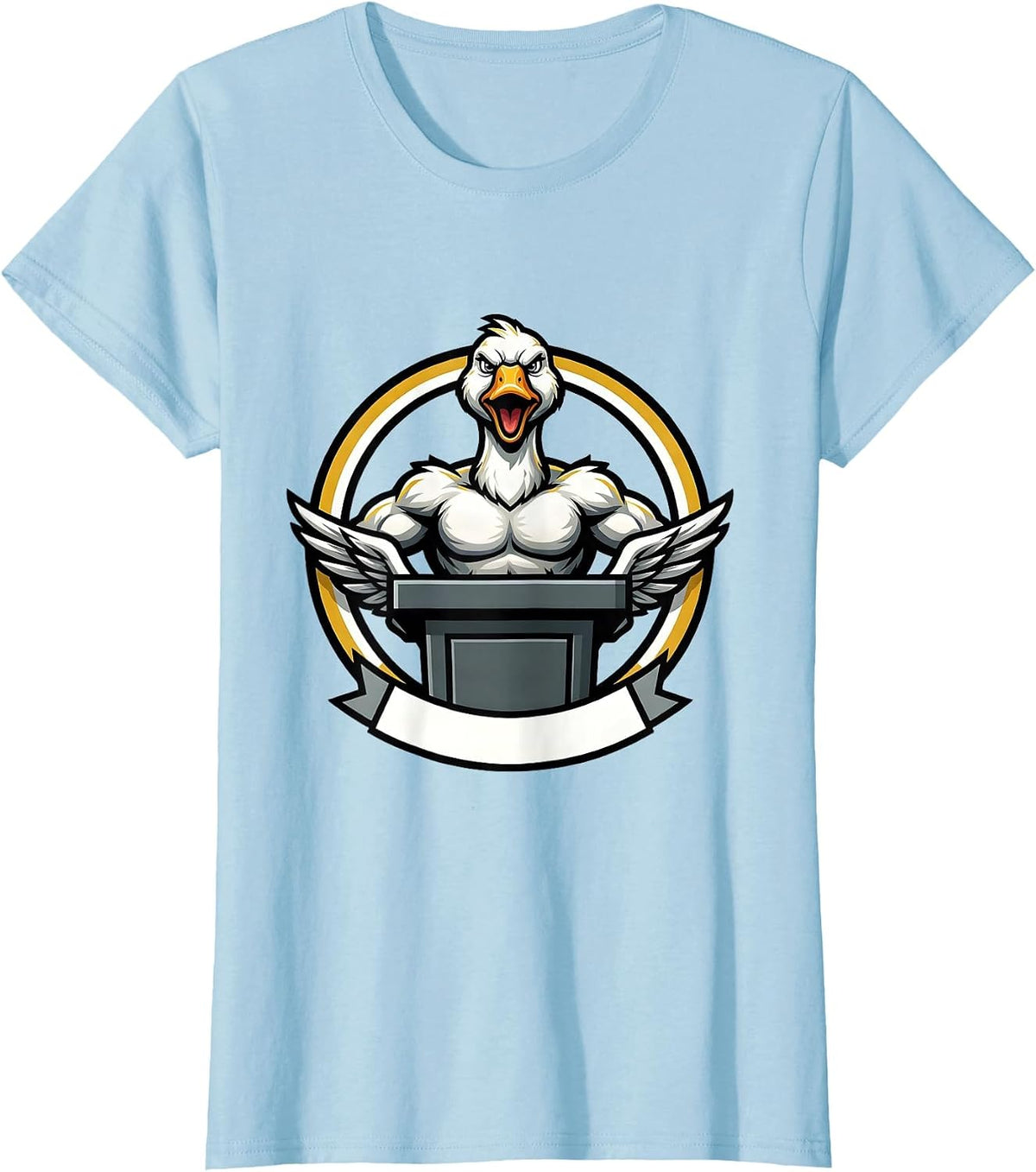 Serious Goose at Podium Funny Animal Speaker T-Shirt - Baby Blue
