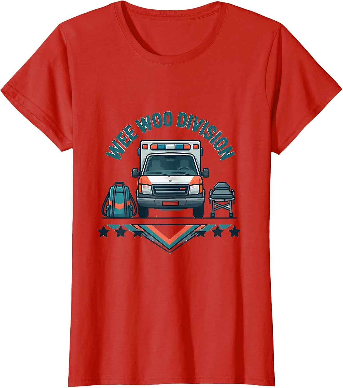 Wee Woo Division Flat Vector EMS Paramedic EMT Gag Humor T-Shirt - Red