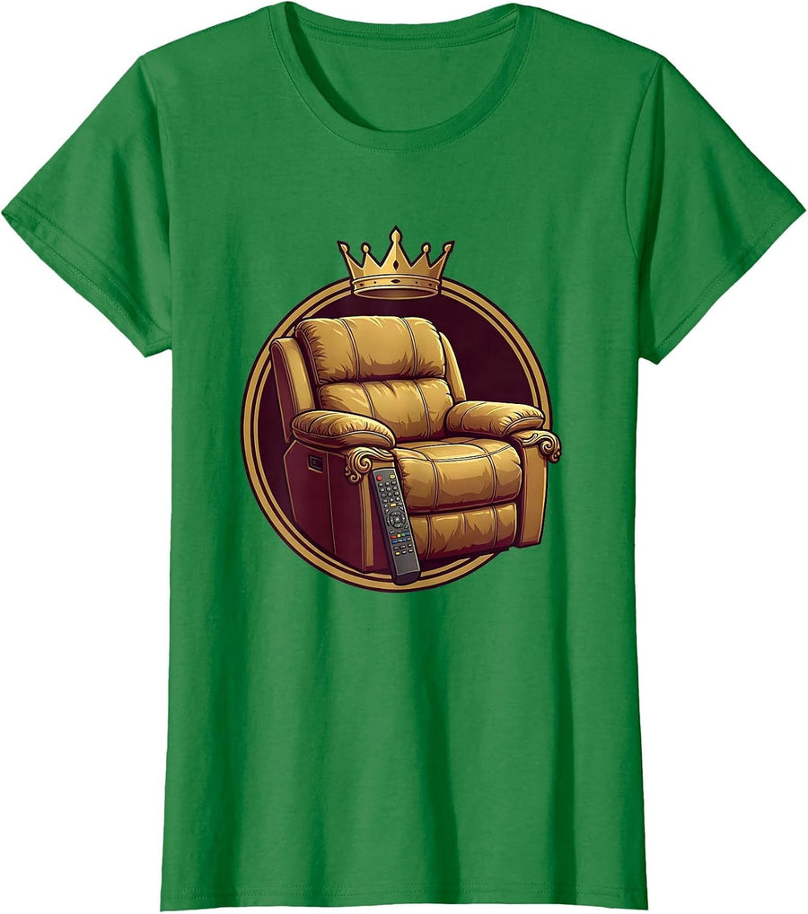 Women's Couch Throne King TV Remote Scepter Funny T-Shirt - Kelly Green