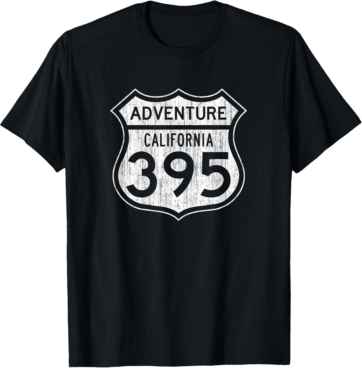 California Highway 395 - Hiking Fishing Climbing Adventure T-Shirt - Black