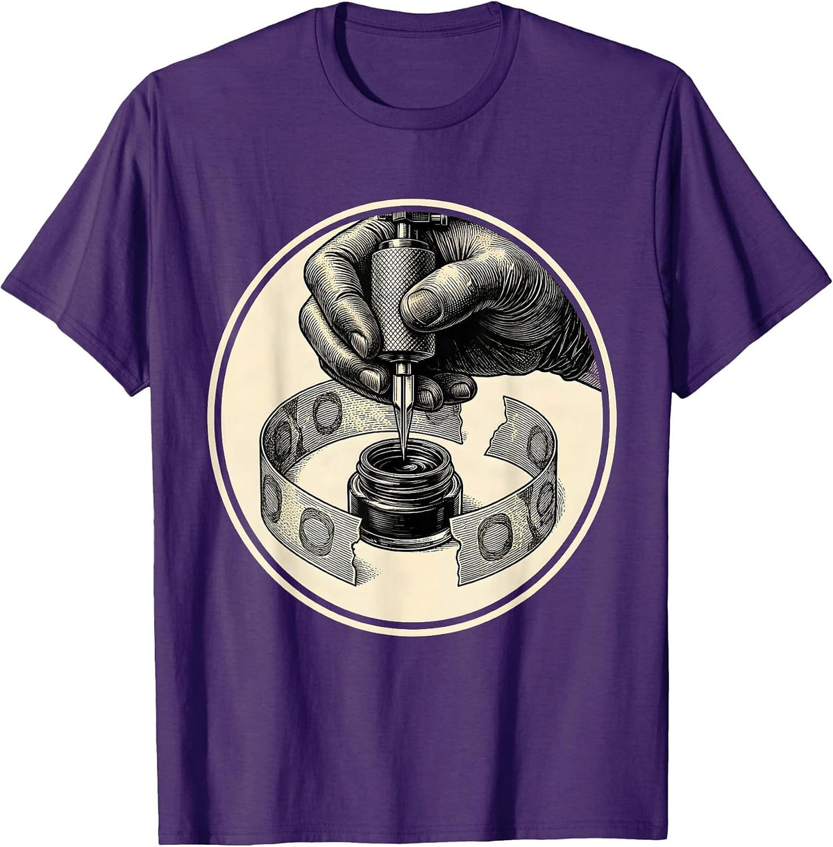 Tattoo Machine Circular Badge Tattoo Artist Humor T-Shirt - Purple