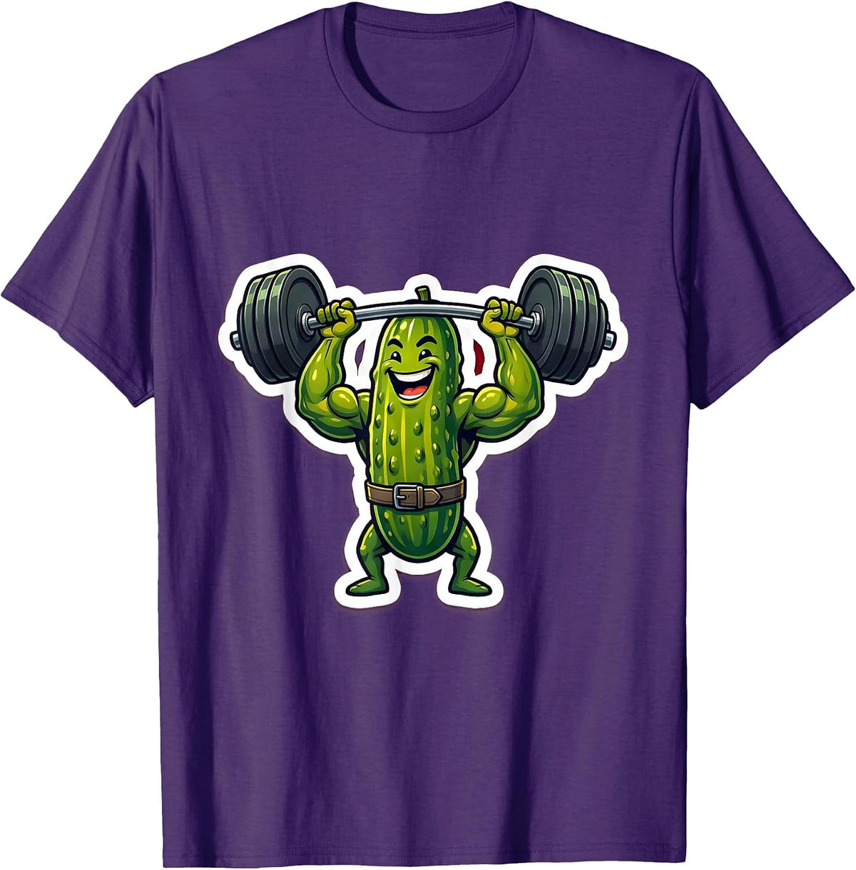 Muscular Pickle Powerlifter Overhead Press Graphic T-Shirt - Purple