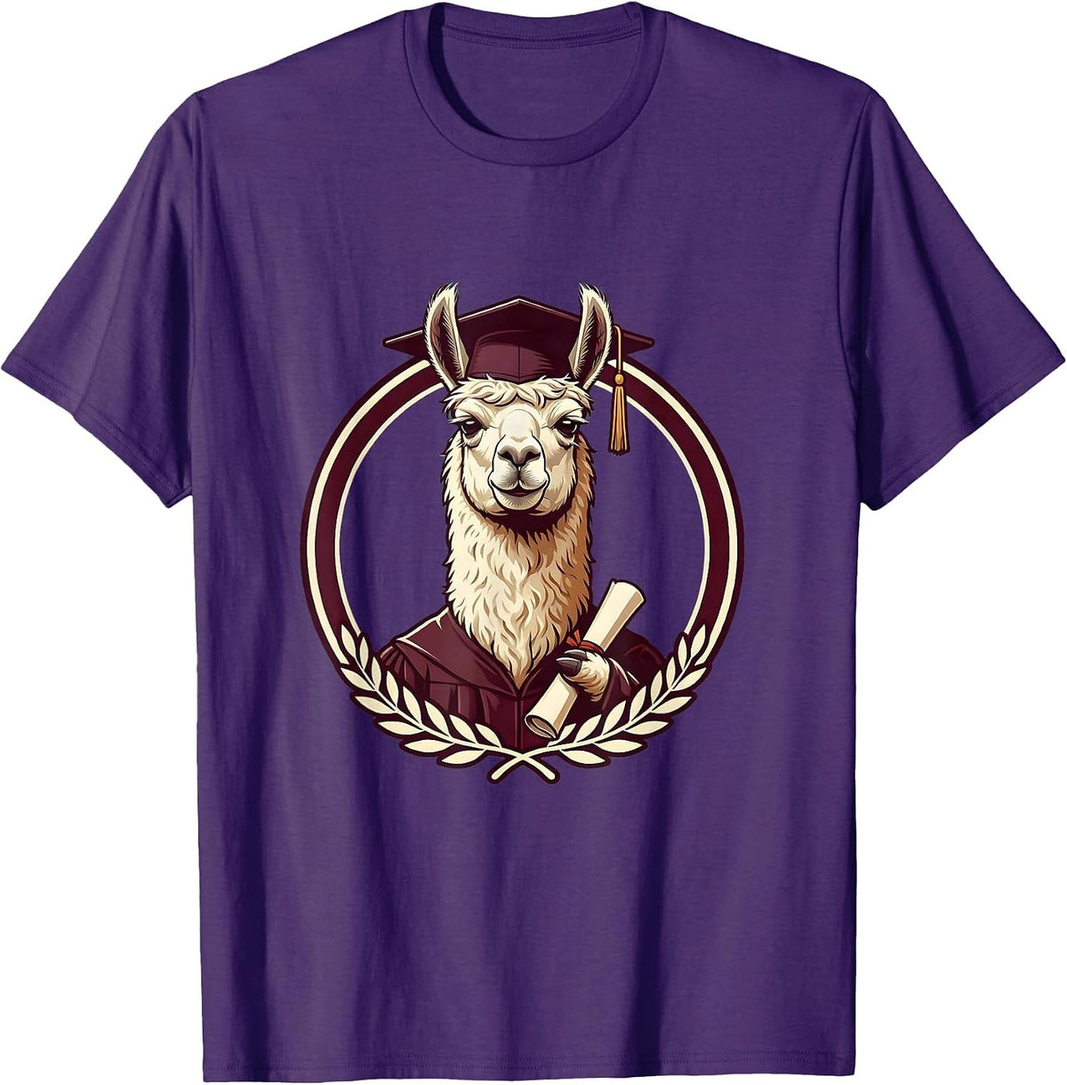 Funny Llama Graduation Cap and Gown Illustration T-Shirt - Purple