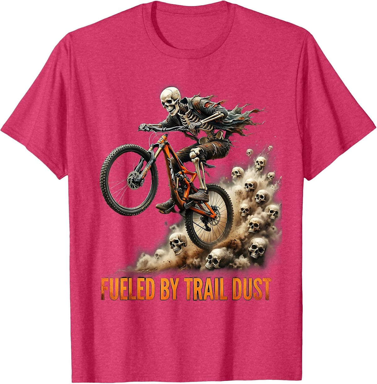 Fueled by Trail Dust Mountain Bike Design T-Shirt - Red Heather