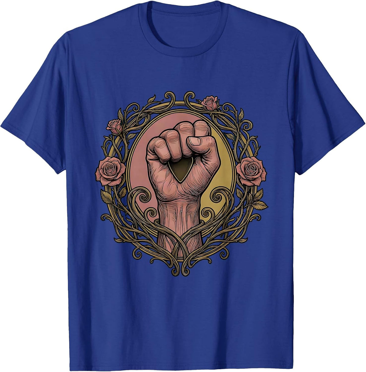 Raised Fist Guitar Pick Rock Music Graphic T-Shirt - Royal Blue
