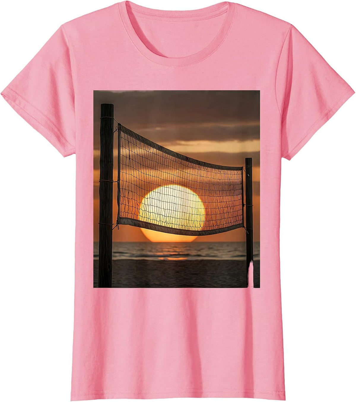 Women's Volleyball Mom Sunset Net Horizon Graphic T-Shirt - Pink