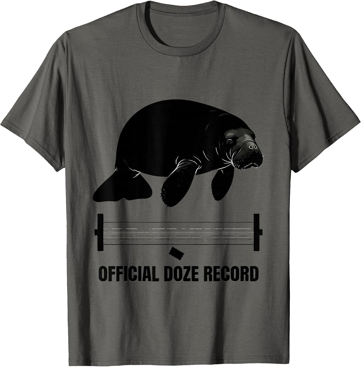 Official Doze Record Funny Manatee Sea Cow Wildlife Humor T-Shirt - Asphalt Grey