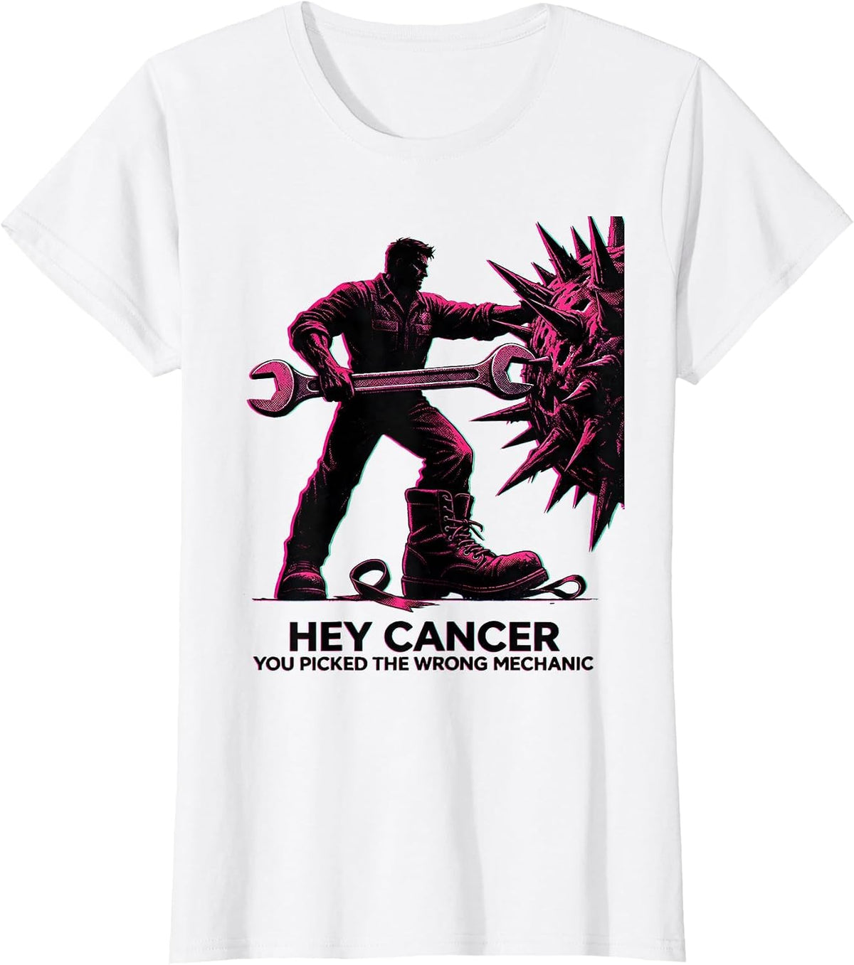 Hey Cancer, You Picked The Wrong Mechanic Defiant T-Shirt - White