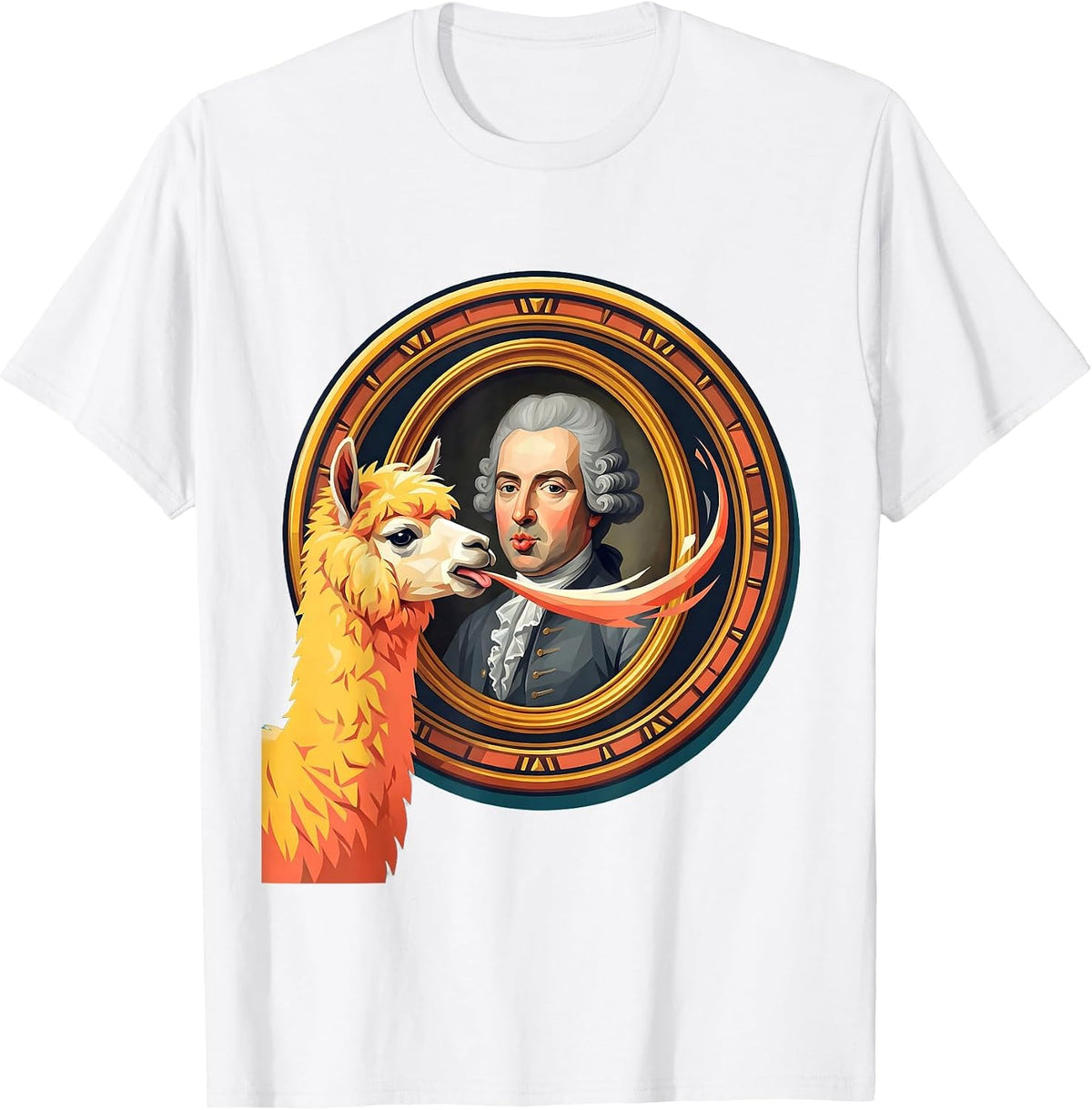 Llama Spitting on a Formal Portrait Painting T-Shirt - White