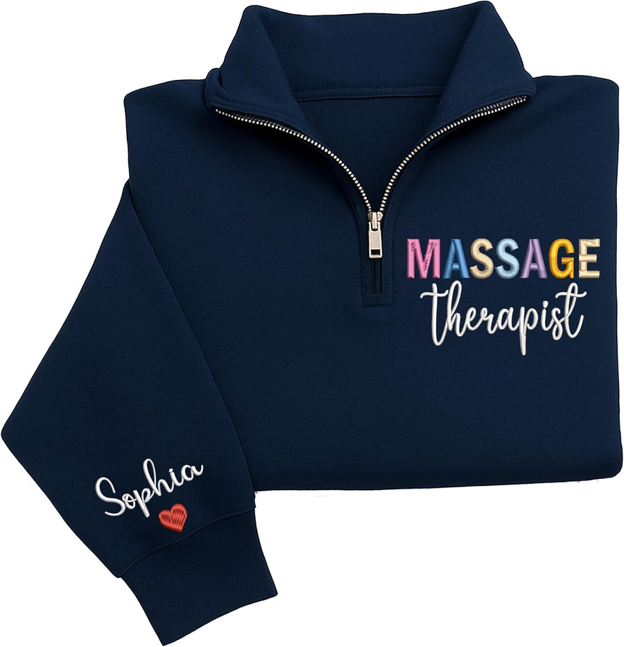 Massage Therapist Quarter Zip Sweatshirt, Embroidered LMT Appreciation Gifts, Custom Massage Therapy Shirt, Graduation Gift