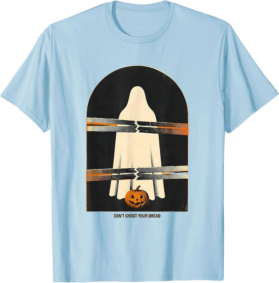 Men's Don't Ghost Your Dread Halloween Mental Health Screenprint T-Shirt - Baby Blue