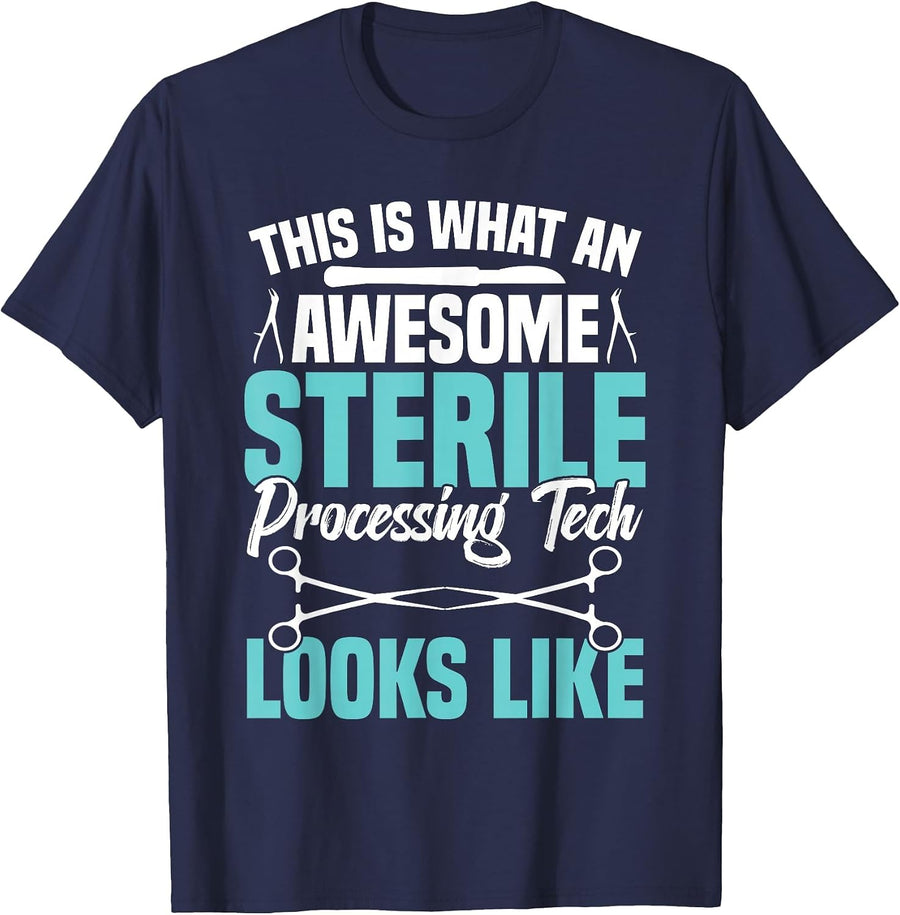 Sterile Processing Technician Awesome SPD Tech Month SPT T-Shirt - Navy Blue