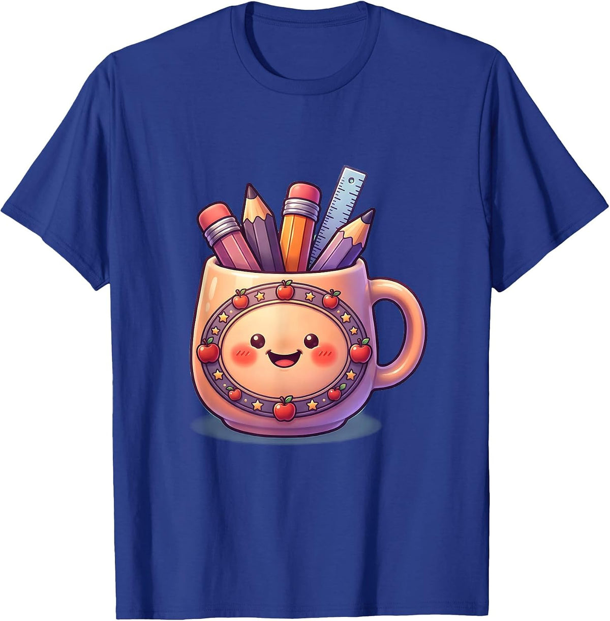 Men's First Grade Teacher Coffee Mug Pencils Rulers Graphic T-Shirt - Royal Blue