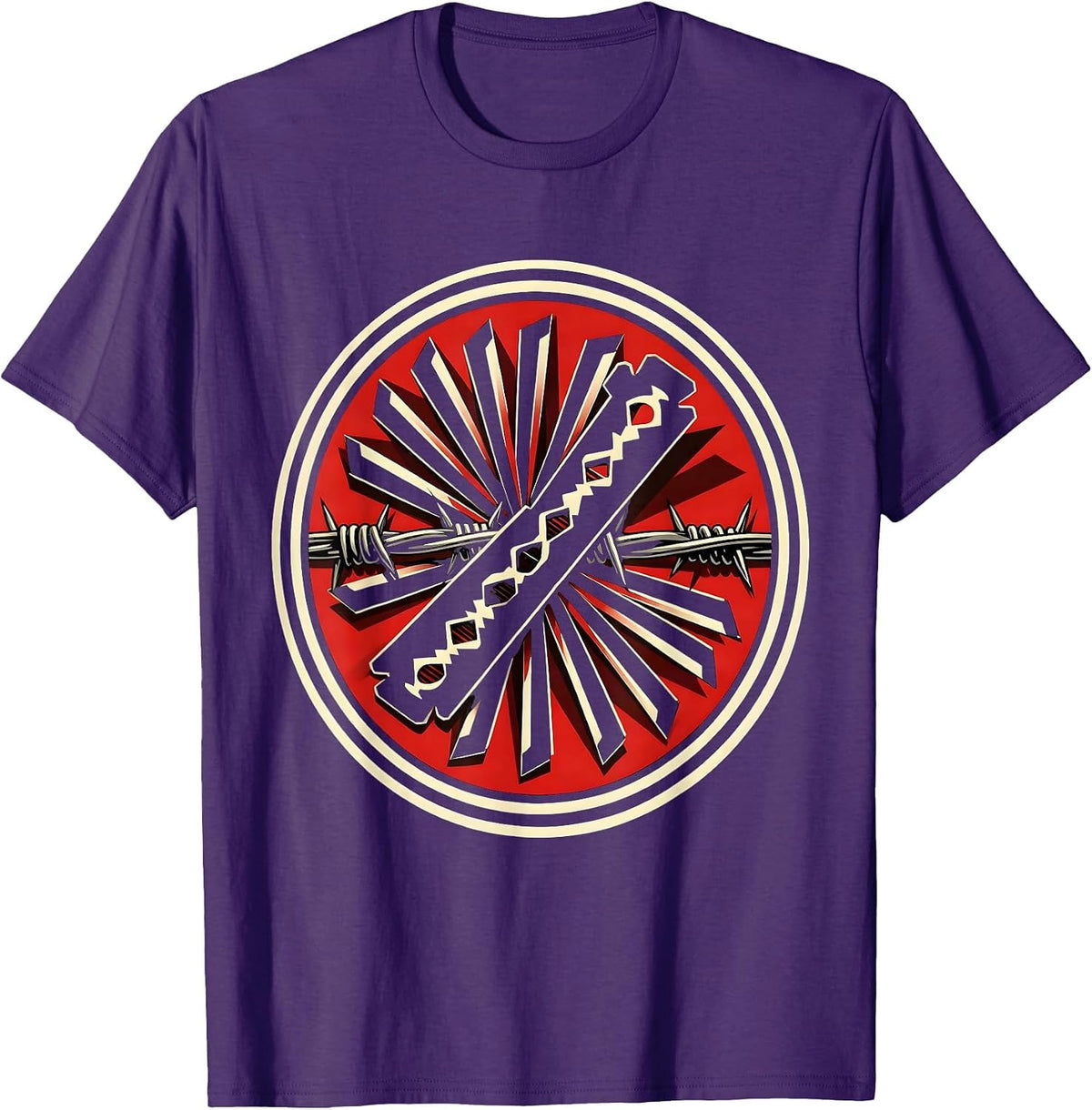 Razor Blade Bouquet Barbed Wire Punk Art T-Shirt - Purple