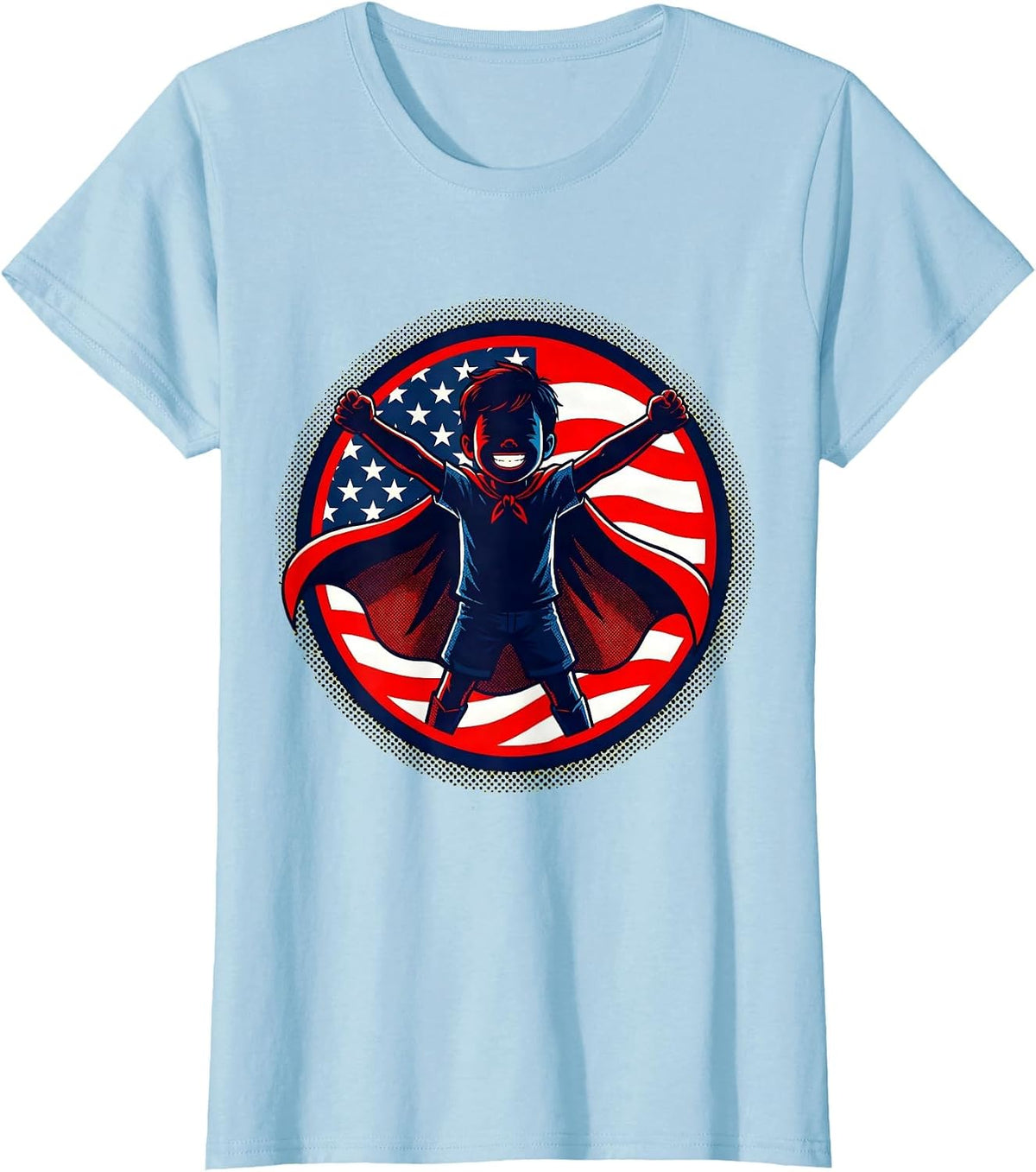 Patriot Day Kids American Flag Cape Hero T-Shirt - Baby Blue