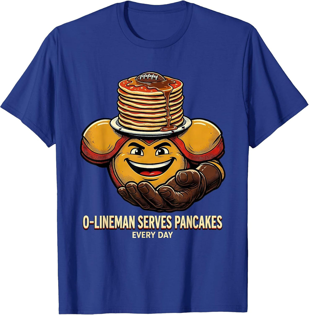 Men's O-Lineman Serves Pancakes Every Day Funny Football Lineman T-Shirt - Royal Blue